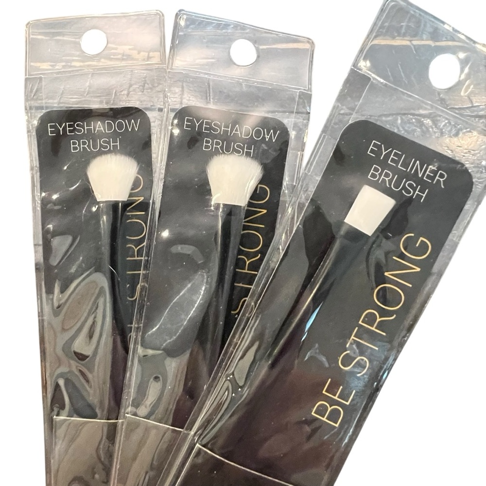 Beauty Essentials Makeup Brush 3 Pc Eyeshadow & Eyeliner Brush‎ Black White NEW